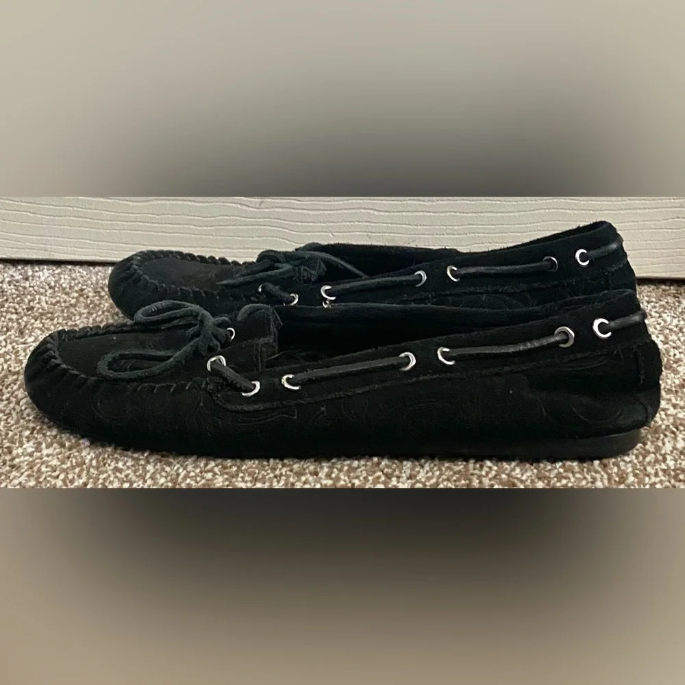 Coach Women's Antonia Loafers Shearling Suede Black Moccasins Shoes US Size 6.5B